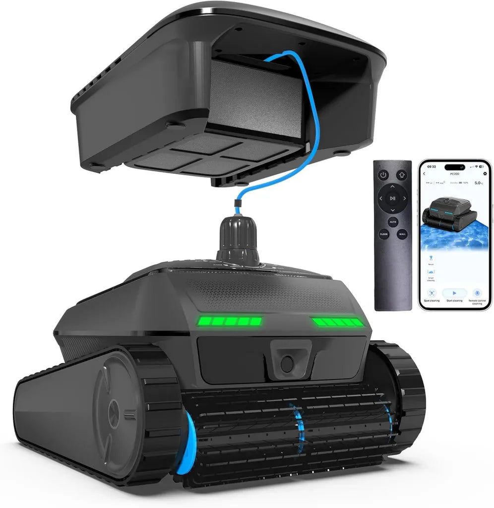 Automatischer Poolroboter mit Akku, Smart Navigation, Selbstparken für Flächen bis 300㎡, App- und Bluetooth-Steuerung, IP68, Leistungsstarker 10400mAh Akku, 2,5 Stunden Laufzeit, 90° Kletterfähigkeit
