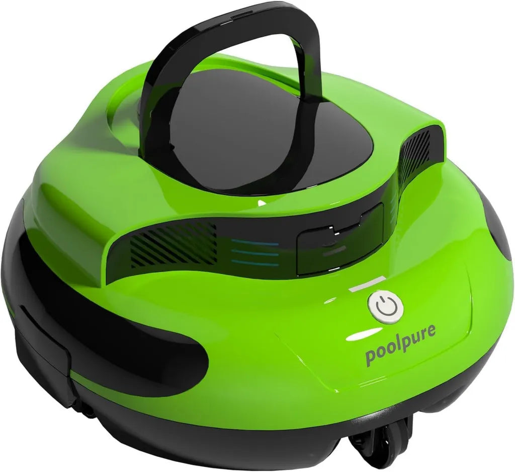 POOLPURE 2026 Kabelloser Poolroboter: 100 Min. Laufzeit, Automatischer Reinigung für Pools bis 90m², IPX8, Dual-Motor, Abnehmbare Rollen, Grün