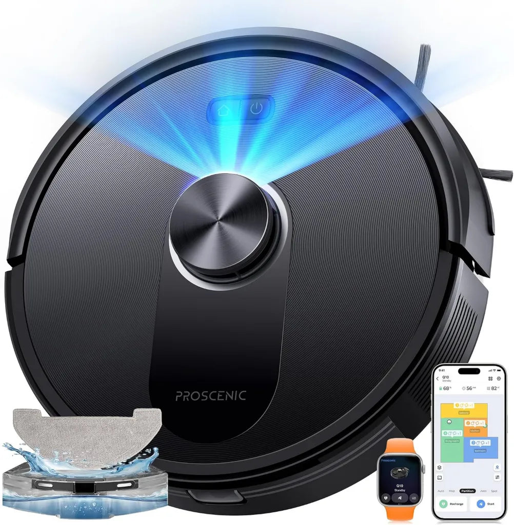 Proscenic Q10 Saugroboter 8000Pa mit Laser-Navigation, App-Steuerung, Alexa & Siri Kompatibilität, 200 Min Laufzeit, geeignet für Hartböden und Teppiche