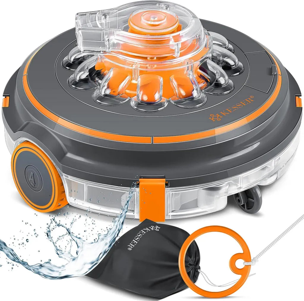KESSER® Kabelloser Poolroboter Aqua-9000 mit Tasche, Automatische Bodenreinigung für 80m² Pools, Li-Ion Akku bis 75 Min, Orange