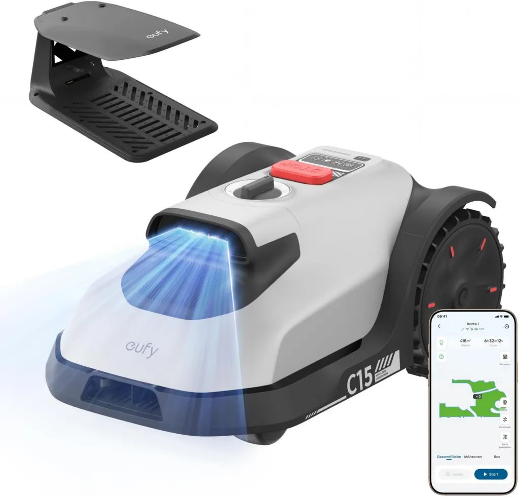 eufy C15 Mähroboter mit intelligenter Navigation und Igel-Schutz, inkl. Garage, geeignet bis 500m², präzises Randmähen, ohne Begrenzungskabel