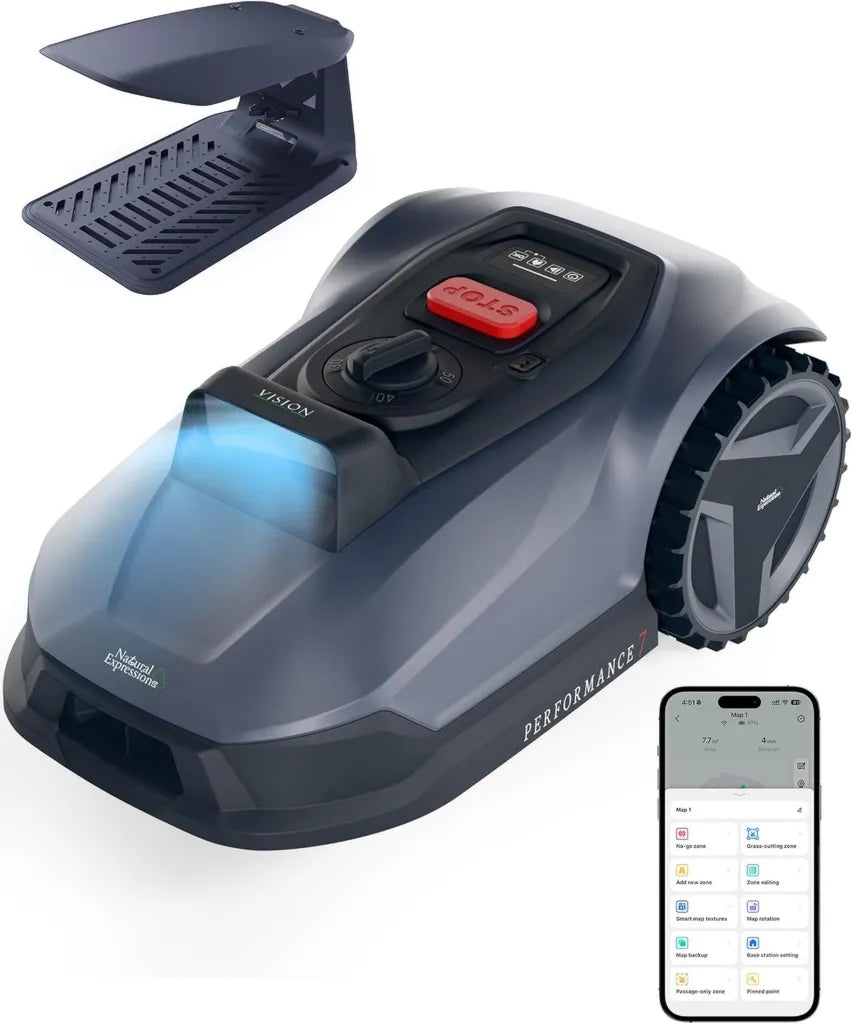 Smart Mähroboter mit Vision 3.0 KI, 500m² Abdeckung, Hindernisvermeidung und Igelschutz, inkl. Garage