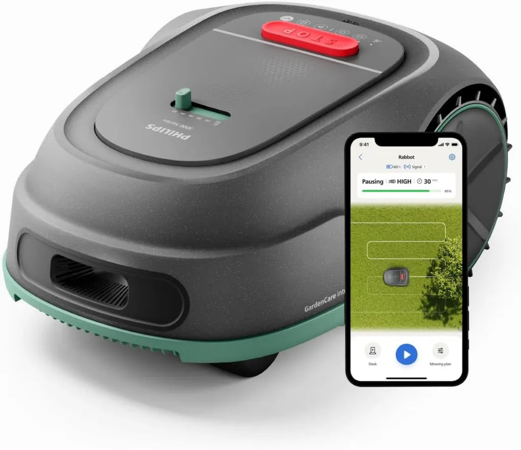 Philips Rasenmähroboter 3000 Serie - GPS-Navigation, Intelligenter Schnitt, Regensensor, App-Steuerung, Steigungseignung, Kalkstein Grau