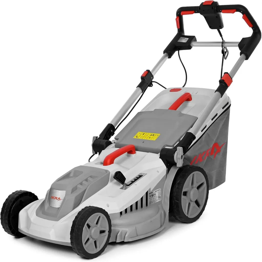 Leistungsstarker 2000W Elektro Rasenmäher mit 43cm Schnittbreite, höhenverstellbarem Holm und 50l Fangsack