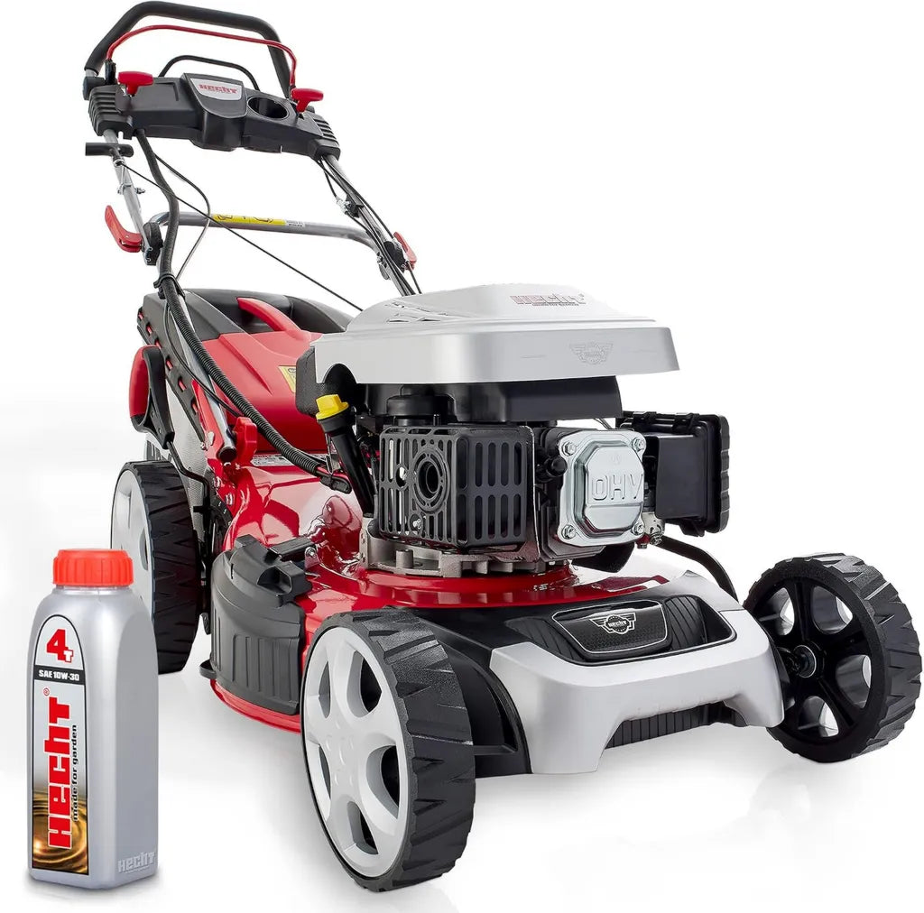 HECHT Benzin-Rasenmäher 5-in-1 - 3,6 kW 4-Takt-Motor, Elektrostart, 51 cm Schnittbreite, 60 L Fangkorb, Radantrieb, Mulchen & Seitenauswurf