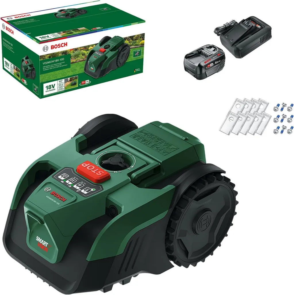 Bosch Akku-Rasenroboter 18V für bis zu 100m², 16cm Schnittbreite, inkl. Ersatzmesser und Ladegerät