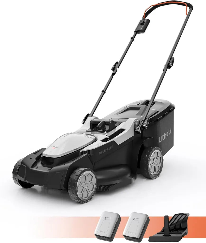 Litheli Akku-Rasenmäher 43cm, 40L Grasfangkorb, Brushless, 2x 20V 4,0 Ah, 25-75 mm Schnitthöhe, bis 500 m²