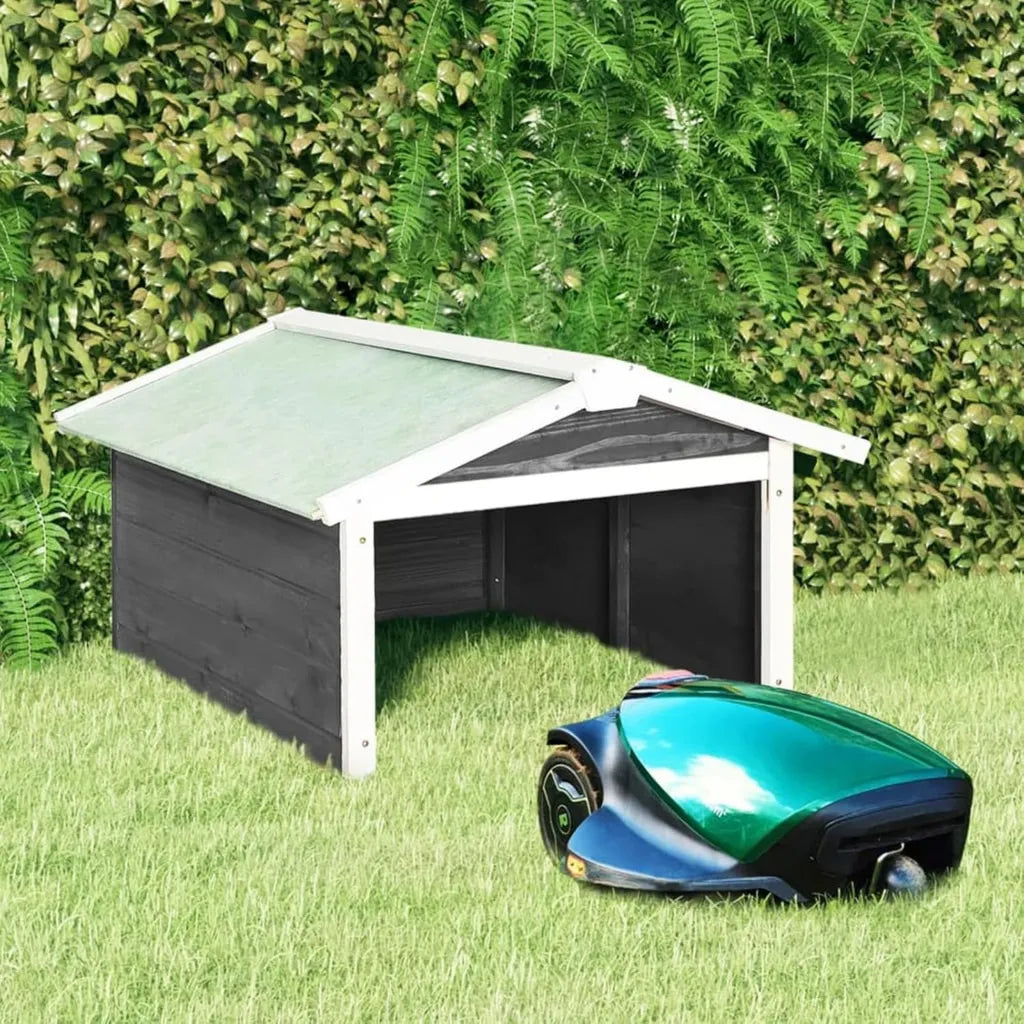 Robuste Tannenholz-Garage für Mähroboter, 72x87x50 cm, Grau/Weiß