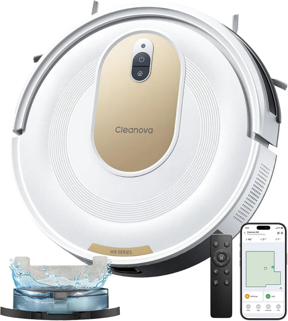 Vexilar W8 Staubsaugerroboter mit Wischfunktion, 2600Pa Saugleistung, 130 Min Laufzeit, Gyroskop-Navigation, Anti-Tangle-Technologie, App- und Sprachsteuerung, ideal für Tierhaare und Hartböden