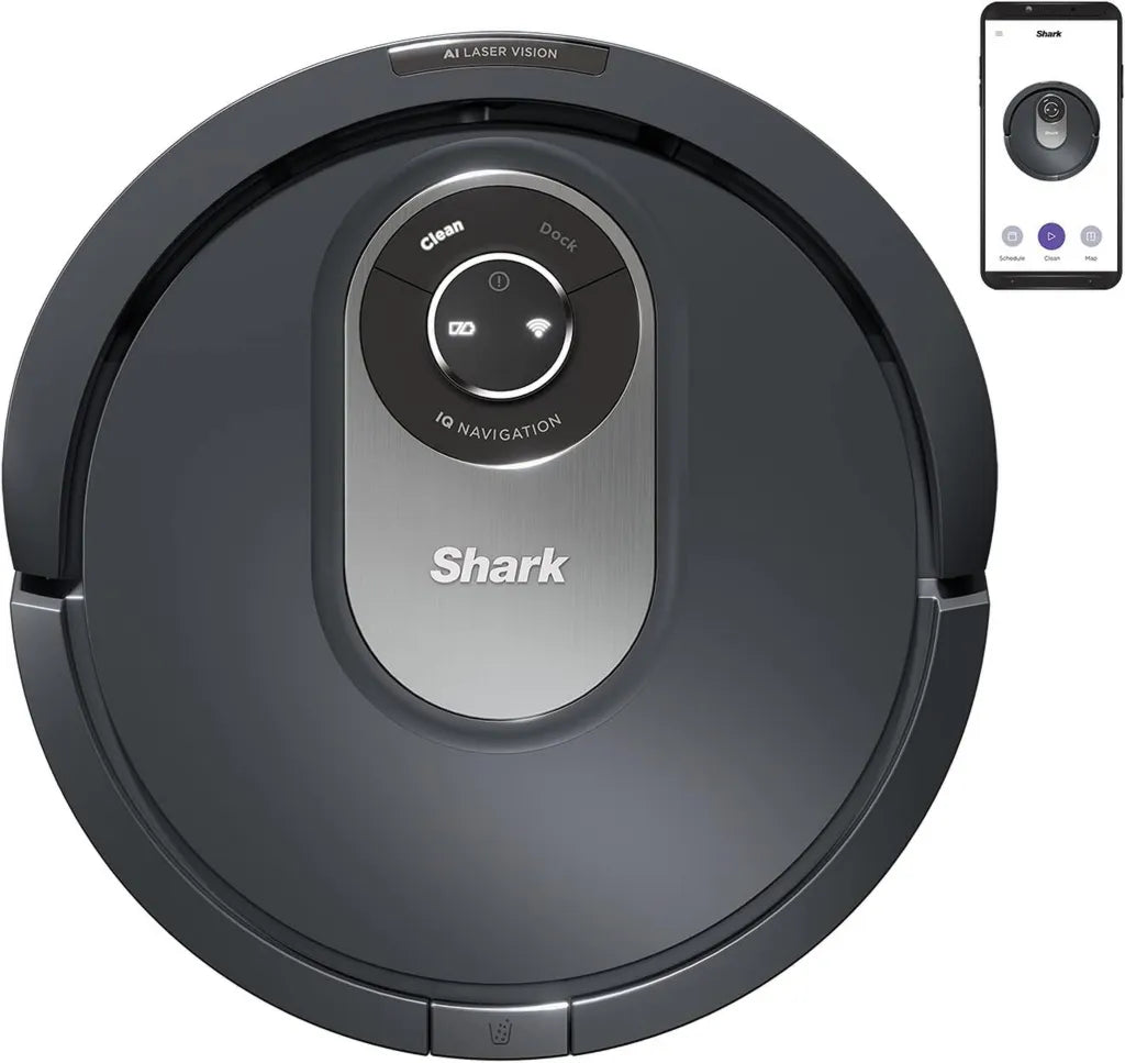 Intelligenter Shark Saugroboter mit Anti-Haar-Technologie und App-Steuerung, geeignet für Teppich und Hartboden, 90 Minuten Laufzeit, Grau