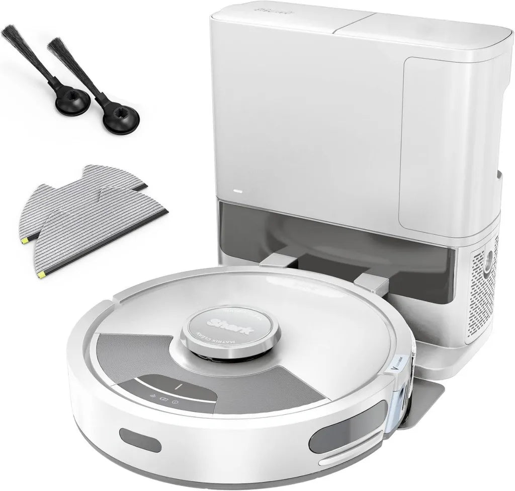 Shark Matrix Plus 2-in-1 Roboterstaubsauger mit Ladestation - Teppich- und Hartbodenreinigung, Tierhaarfänger, 3D-LiDAR-Navigation - Wi-Fi/App gesteuert - Inklusive 2 Pads und Bürsten - Weiß
