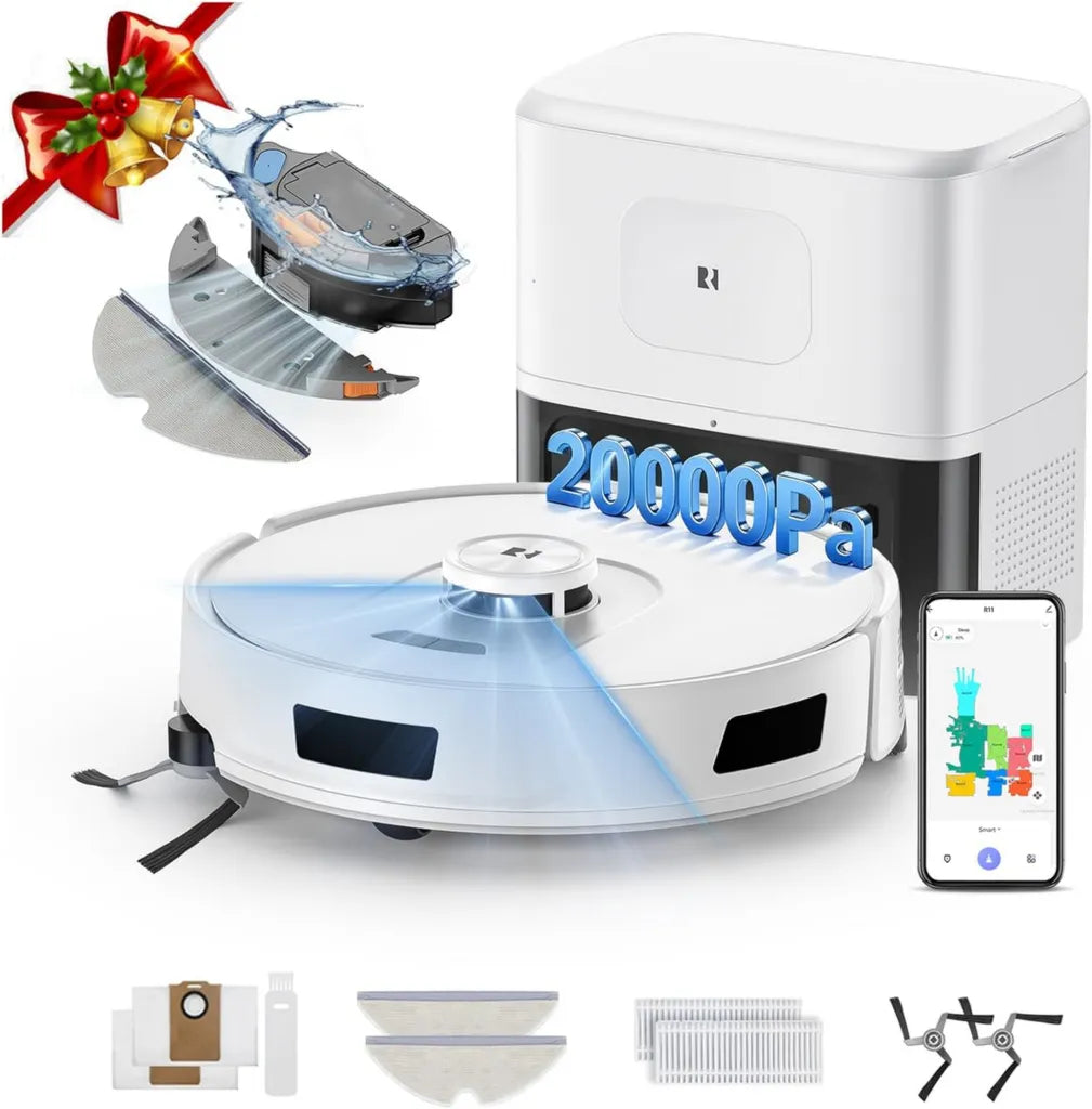 Roboterstaubsauger R11 mit Wischfunktion, 20000Pa, 120-Tage-Selbstentleerung, ideal für Teppiche und Tierhaare