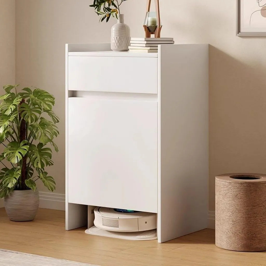 Multifunktionaler Staubsauger-Schrank mit Türen und Schubladen, platzsparend und ideal für Zuhause oder Büro