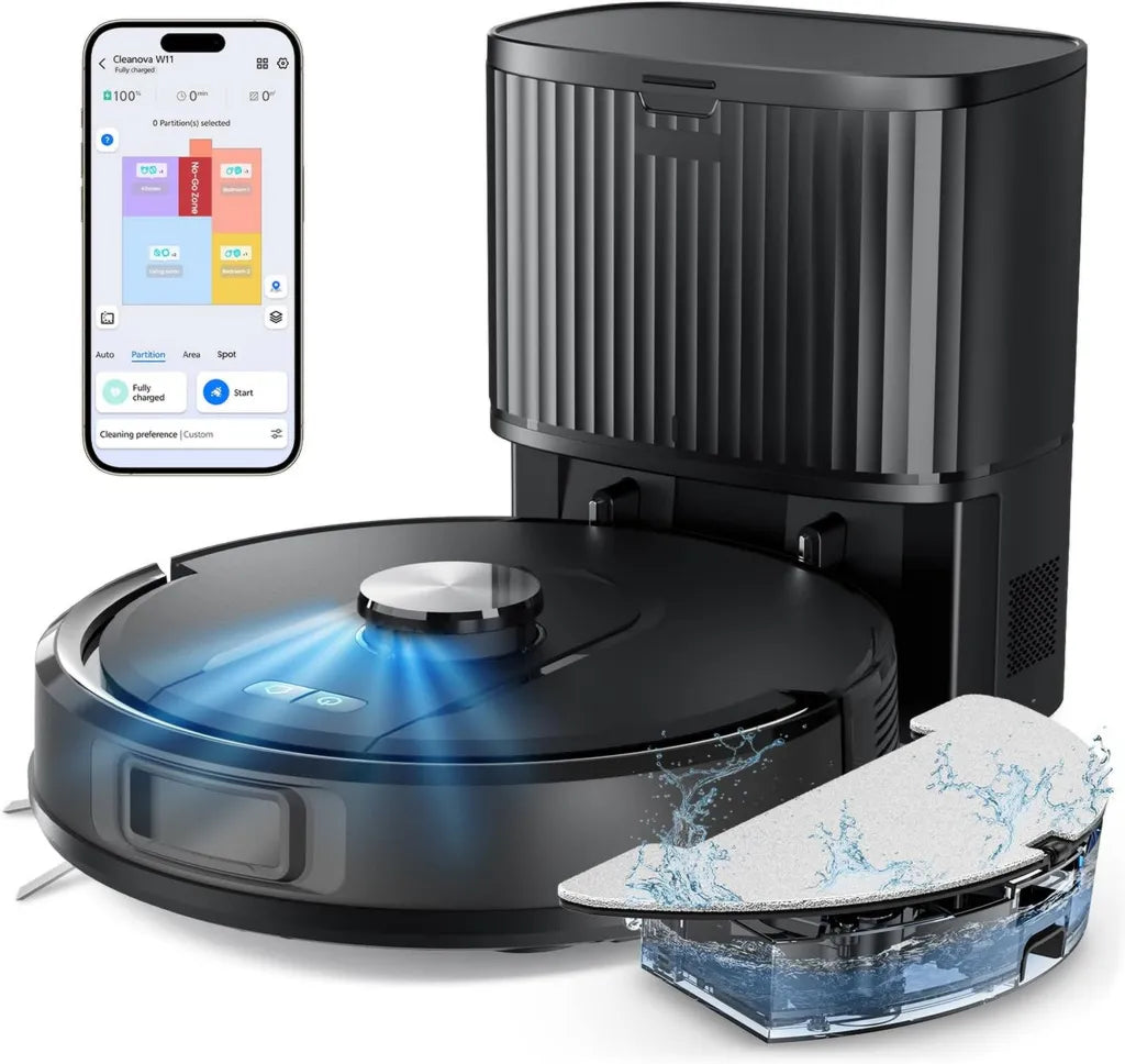 Vexilar W11 Saugroboter mit Wisch- und Absaugstation, 6000Pa Leistung, 180 Min Laufzeit, LiDAR-Navigation, App-Steuerung, Ideal für Teppiche und Tierhaare