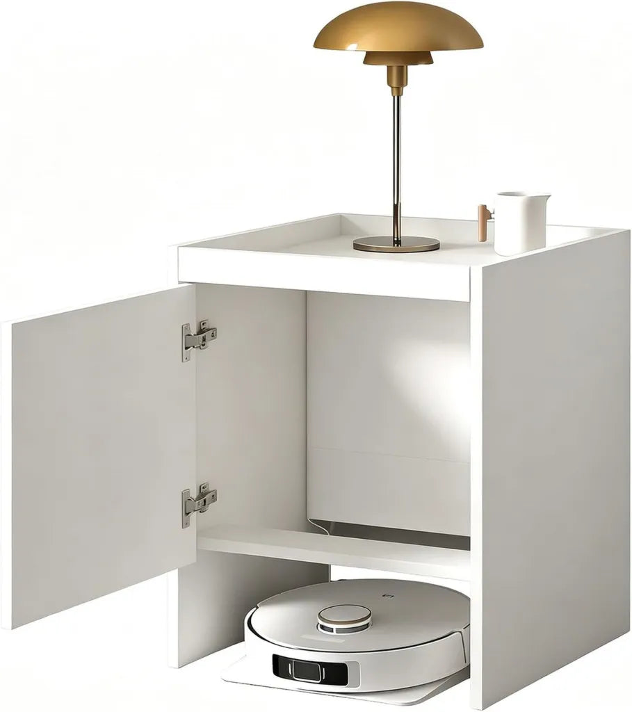 Roboterstation Schrank mit Ausziehplattform und Stauraum, 1,8 cm Holz, Weiß