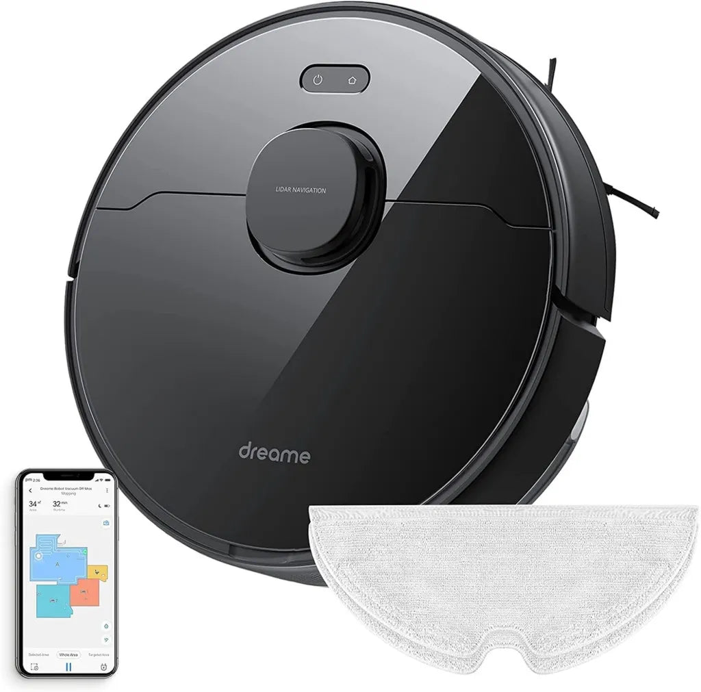 Dreame D9 Max Saugroboter mit Laser-Navigation und 4000Pa, Wischfunktion, 150 Min Laufzeit, App/Alexa-Steuerung, Teppicherkennung, Schwarz