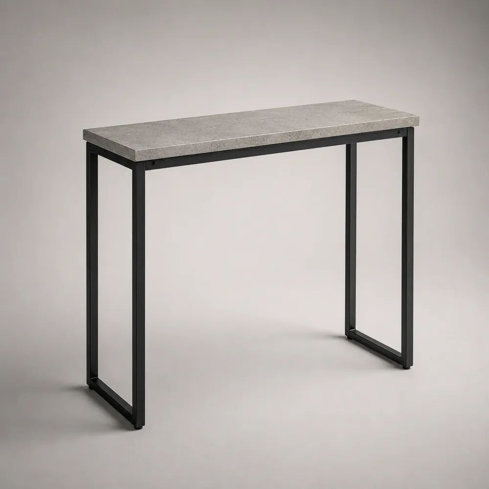 Rechteckiger Konsolentisch mit MDF-Platte in Betonoptik und Stahlgestell, Grau/Schwarz, 100 × 30 × 80 cm
