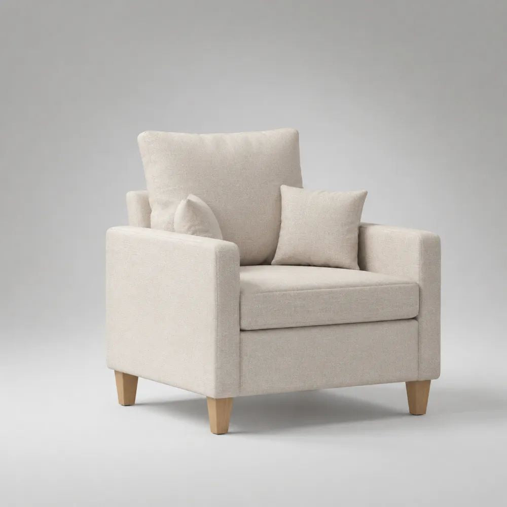 Polstersessel mit Polyesterbezug und Massivholzfüßen, Creme, 88 × 86 × 92 cm