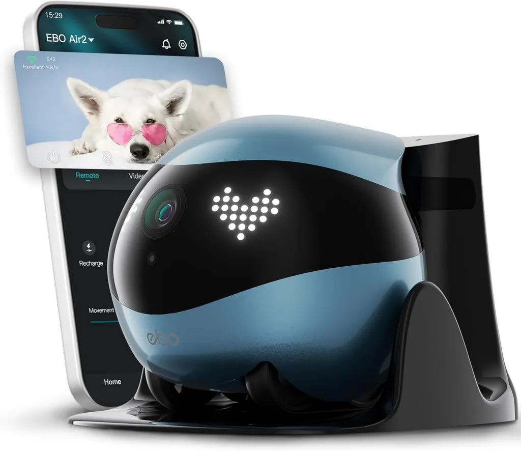 Enabot EBO Air 2 Roboterkamera für Haustiere – 2K Weitwinkel, KI-Bewegungsverfolgung, automatische Ladestation – Ideal für Katzen und Hunde