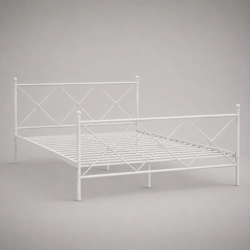 Metallbett 140 x 200 cm, Doppelbett mit Metalllattenrost aus pulverbeschichtetem Stahl, Weiß
