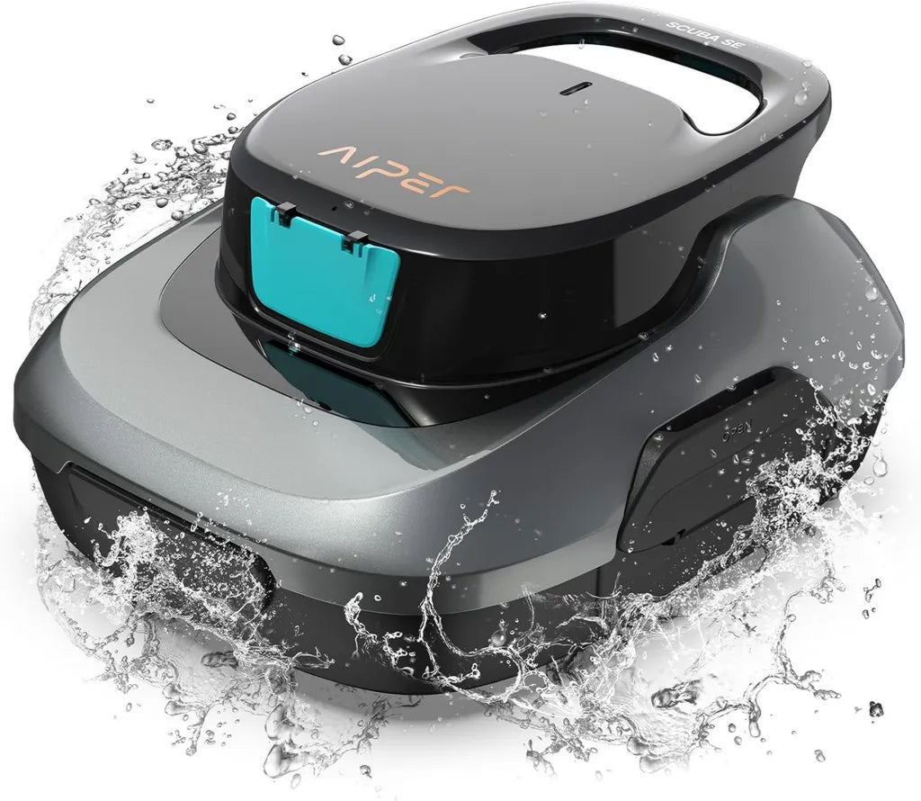 AIPER Automatischer Poolroboter, Kabelloser Poolsauger mit 90 Min Laufzeit, Doppelantrieb & Selbstparkfunktion, Perfekt für Flachbodenpools bis 80 m²