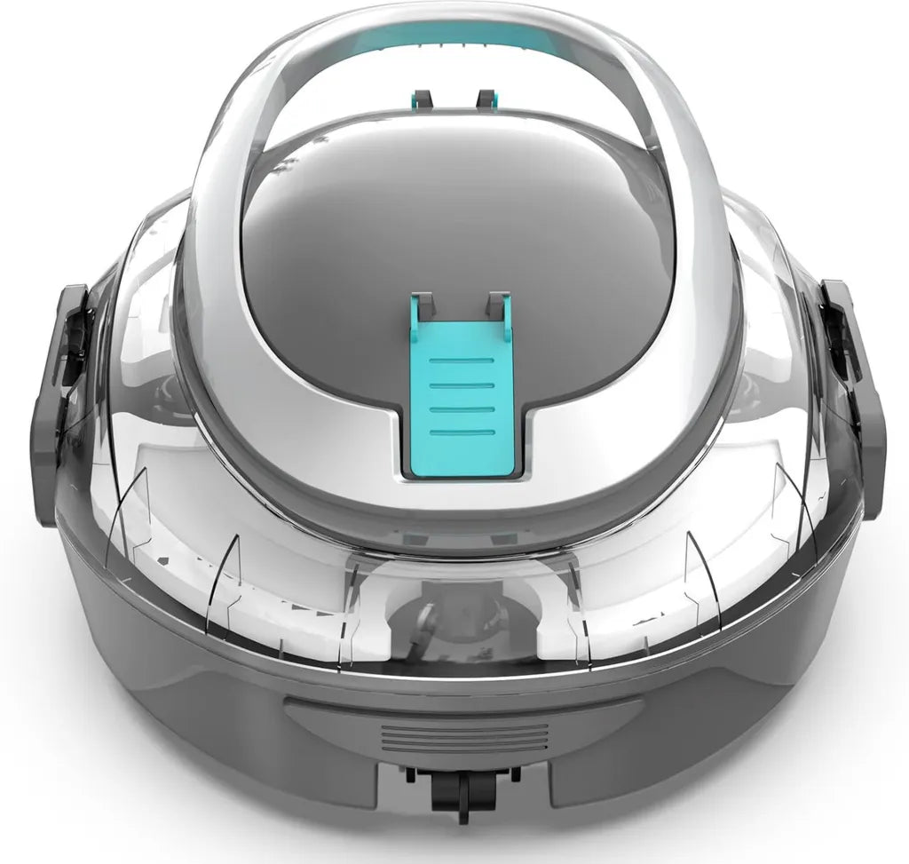 Kabelloser Poolroboter S2 mit Doppelfiltersystem, 90 Min Laufzeit, Schnellladung in 2,5 Std, Selbstparkfunktion für Flachbodenpools bis 80 m², Dual-Motoren in Grauweiß
