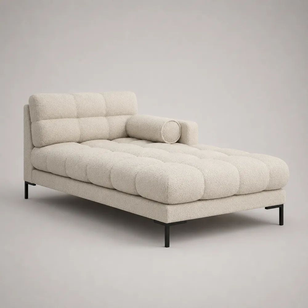 Chaiselongue mit rechter Armlehne aus Polyester-Bouclé, Creme/Schwarz, 170 × 110 × 82 cm