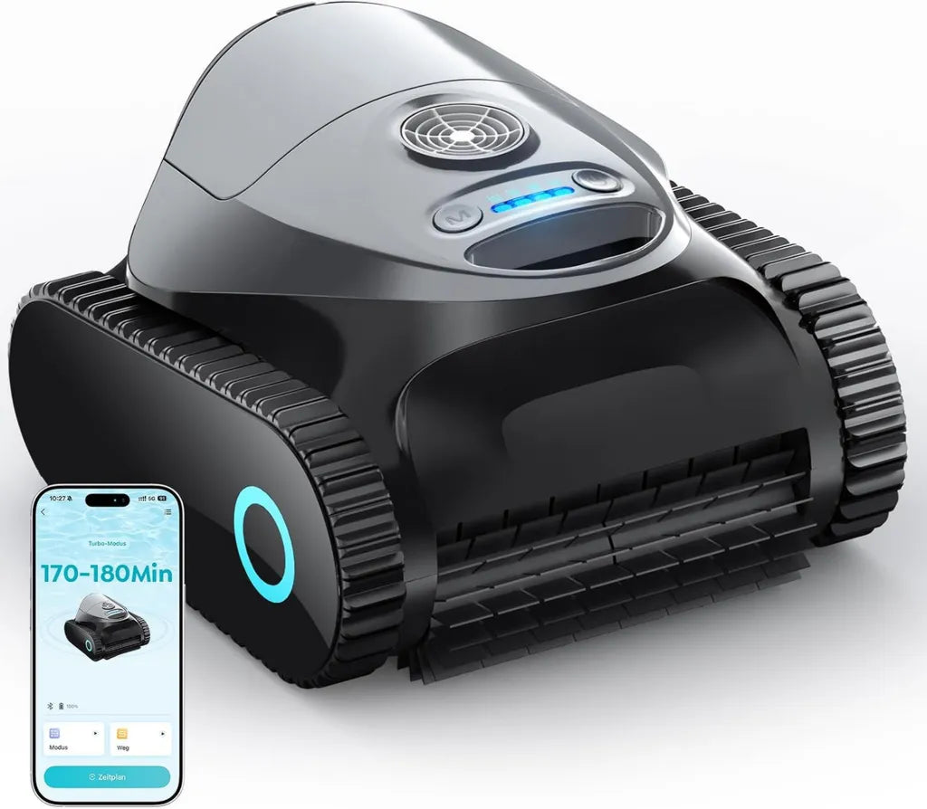Kabelloser Poolroboter mit 7 Reinigungsmodi, bis 180 Min Laufzeit, für Boden und Wand, App-Steuerung, Doppeltes Filtersystem, Glimmergrau