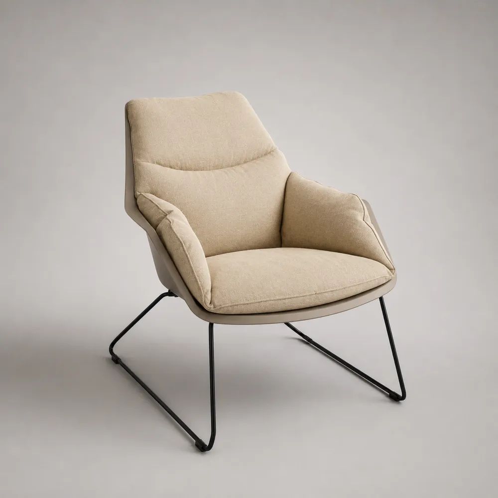 Hochlehnsessel aus Stoff mit Metallgestell, Beige/Schwarz, 77 × 82 × 85 cm