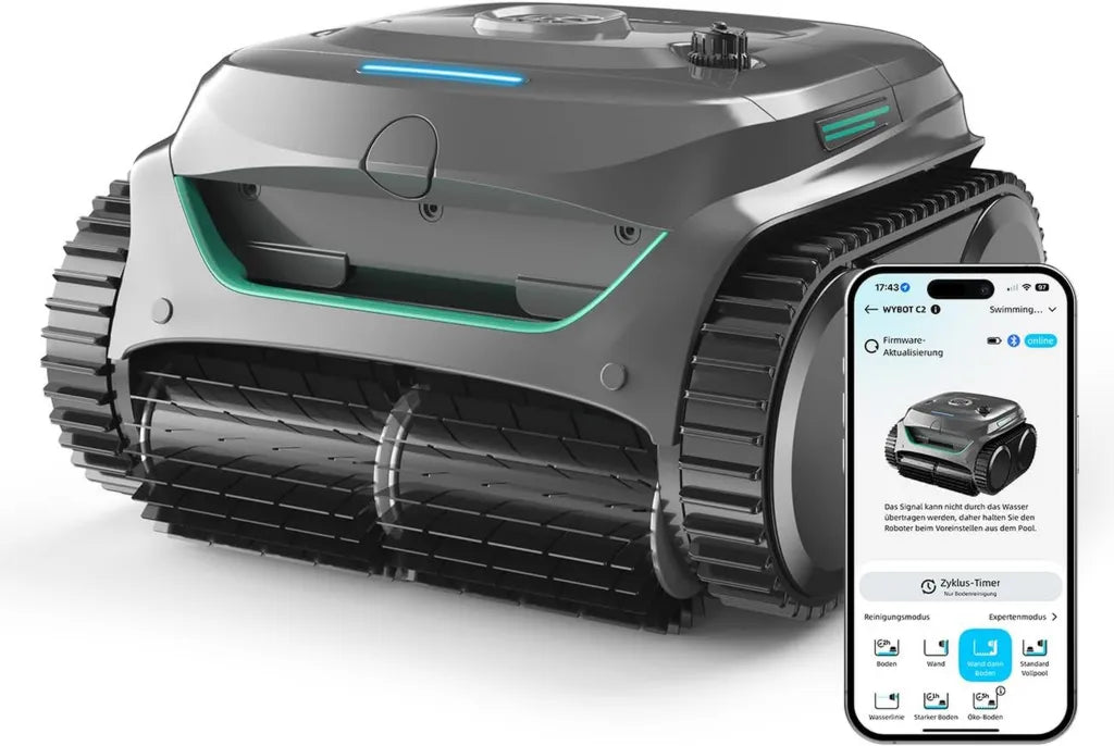 WYBOT C2 Poolroboter mit Akku und Wandreinigung, 3-fach Motor, Doppelfiltersystem, 180 Min Laufzeit, App-Steuerung, für Pools bis 150㎡