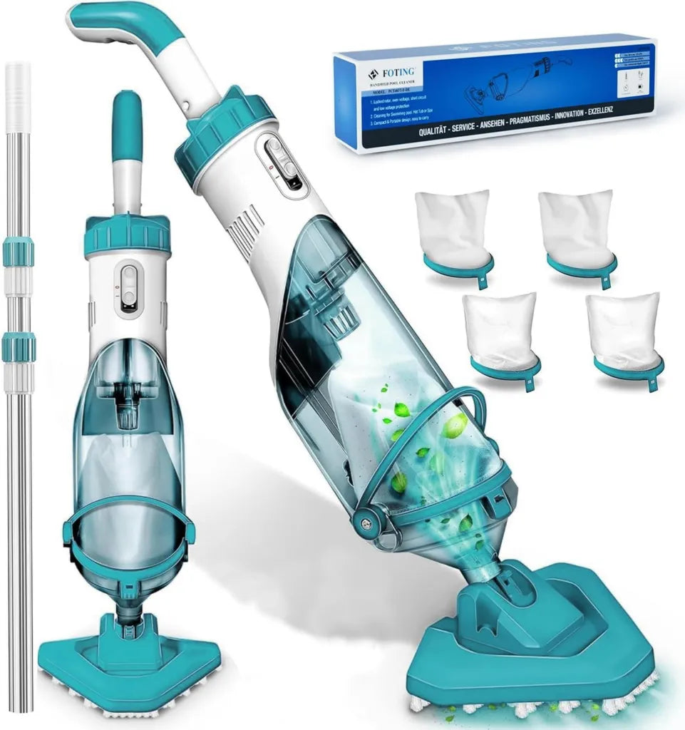 Kabelloser Poolsauger mit 4300 l/h Leistung und 60 Minuten Laufzeit, inklusive 4 Filter, ideal für Aufstellpools und Spas