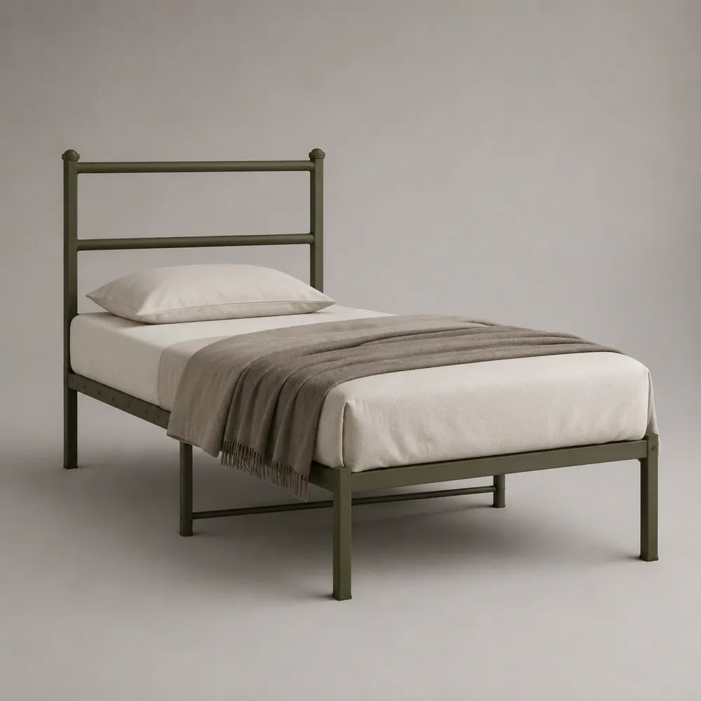 Metallbett-Einzelbettgestell aus pulverbeschichtetem Stahl, Olivgrün, 90 × 200 cm