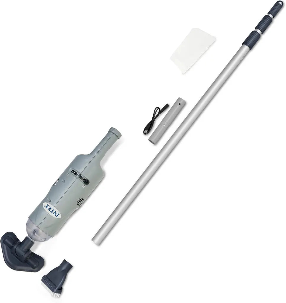 Intex Akku-Handstaubsauger mit 240 cm Teleskopstange und 2 Bürstenköpfen für Pools und Spas