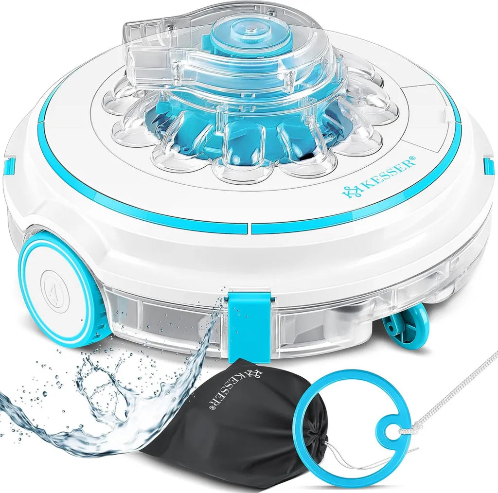 KESSER Poolroboter Aqua-9000 Kabellos mit Transporttasche, Automatischer Poolreiniger für bis zu 80m², Li-Ion Akku 75 Min Laufzeit, Türkis