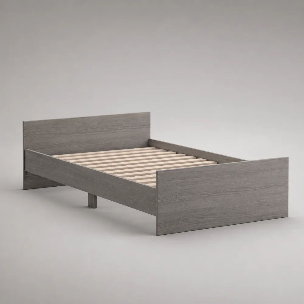 Holz-Einzelbett mit Lattenrost, Grau/Natur, Liegefläche 90 × 200 cm, Gesamtmaß 205 × 96 × 80 cm