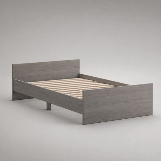 Holz-Einzelbett mit Lattenrost, Grau/Natur, Liegefläche 90 × 200 cm, Gesamtmaß 205 × 96 × 80 cm