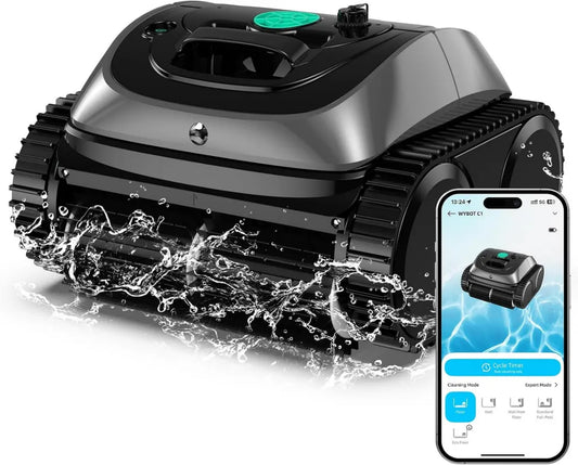 WYBOT C1 Kabelloser Poolroboter mit Intelligenter Navigation, Vollautomatische Reinigung von Boden, Wasserlinie und Wänden, Leistungsstarker Dreifachmotor für 150 Minuten, Für Pools bis 150㎡, Grau