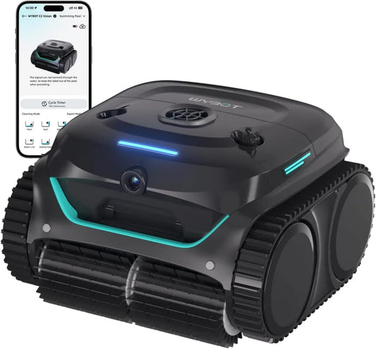 WYBOT C2 Vision-A Poolroboter Kabellos mit KI-Technologie, 8 Reinigungsmodi, Leistungsstarke Saugkraft, Doppelfilter, Wand- und Bodenreinigung, App-gesteuert - Schwarz Dunkelgrün