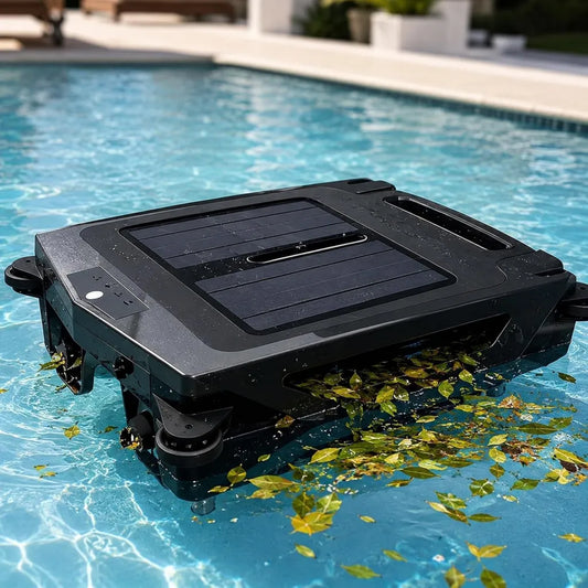 Solarbetriebener Poolroboter mit App-Steuerung, Dual-Lademodus, Radar-Navigation und Autopark, kabelloser Skimmer für alle Pools, 4,1 l Korb