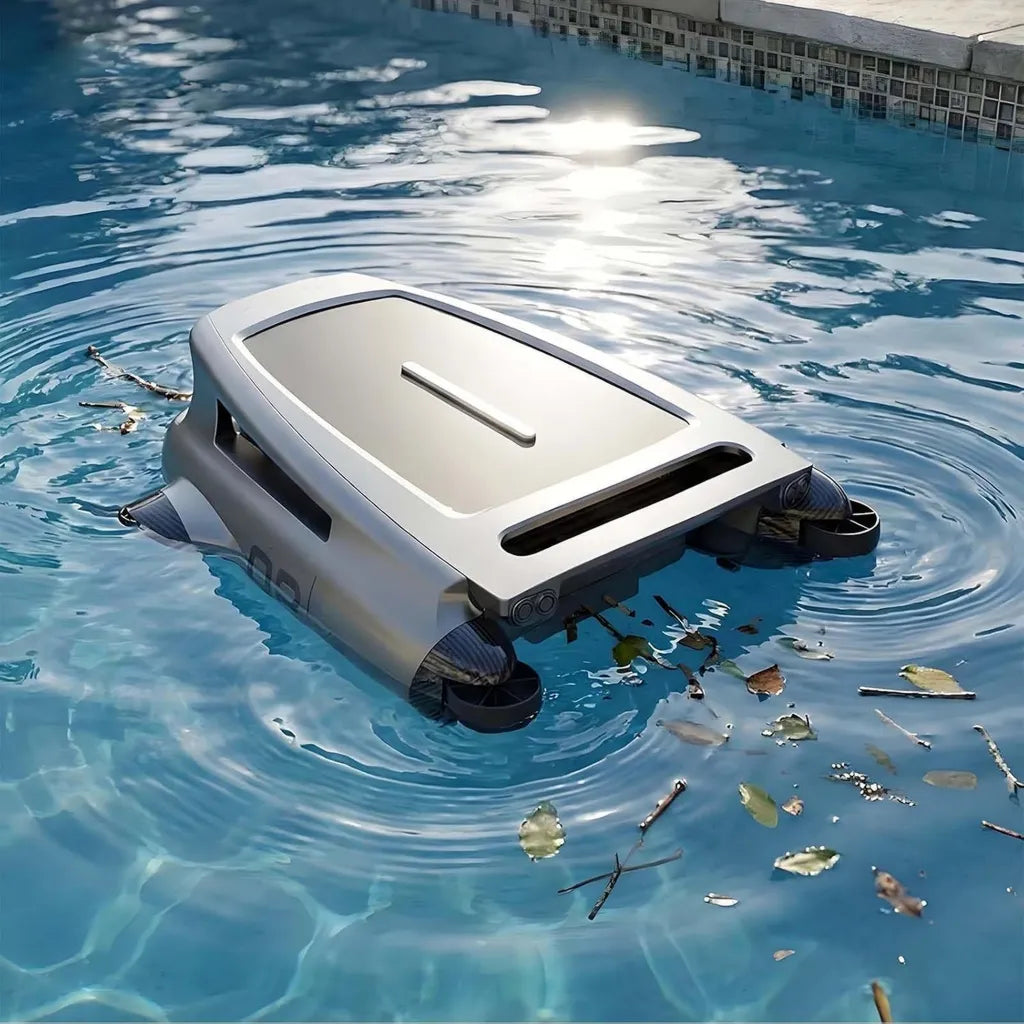 Automatischer Solar-Pool-Skimmer mit großem Schmutzfangkorb, Grau