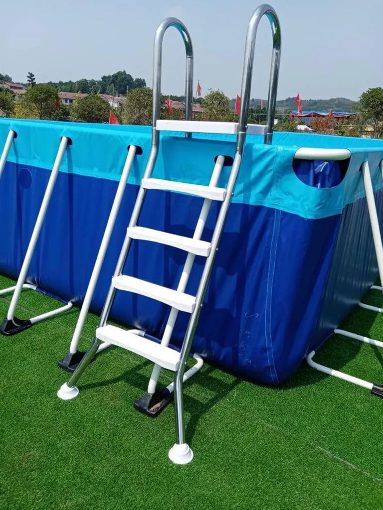 BOTOWI Hochleistungs-Sicherheitsleiter für aufstellbare Pools, Edelstahlrahmen, geeignet für 132 cm hohe Pools, 227 kg Tragfähigkeit