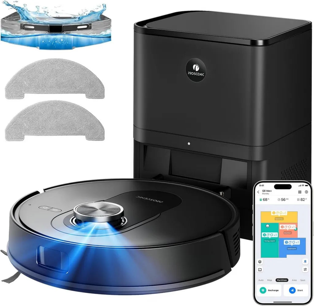 Proscenic Q8 Max+ Saugroboter mit 8000 Pa Saugkraft, Wischfunktion und Absaugstation, intelligente LiDAR-Navigation, kompatibel mit Alexa und Siri
