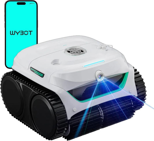 WYBOT C2 Vision Plus AI Poolroboter mit Kamera, Kabelloser Akku, Starke Saugleistung, Doppelfiltersystem, 8 Modi für Pools bis 210 m² – Frostfedergrün
