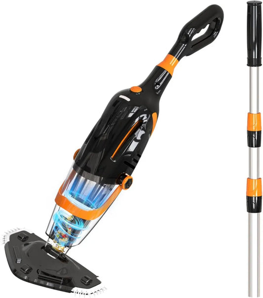 Kabelloser Poolreiniger mit Akku, 60 Min Laufzeit, Elektrischer Poolsauger mit Teleskopstange, Geeignet für Pools, Whirlpools & Spas, Schwarz