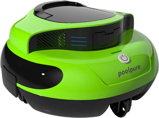 POOLPURE Kabelloser Poolroboter 2026 – Effiziente Reinigung für Pools bis 90m³, 100 Minuten Laufzeit, Dual-Sensor-Technologie, 5000mAh, IPX8, grün