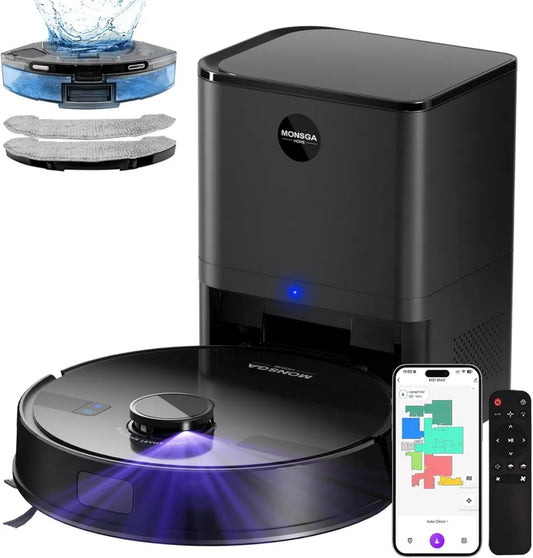 Intelligenter Saugroboter mit Wischfunktion, 5000Pa Saugkraft & Absaugstation, LiDAR Navigation, 180 Min Laufzeit, ideal für Teppiche & Tierhaare, App-Steuerung