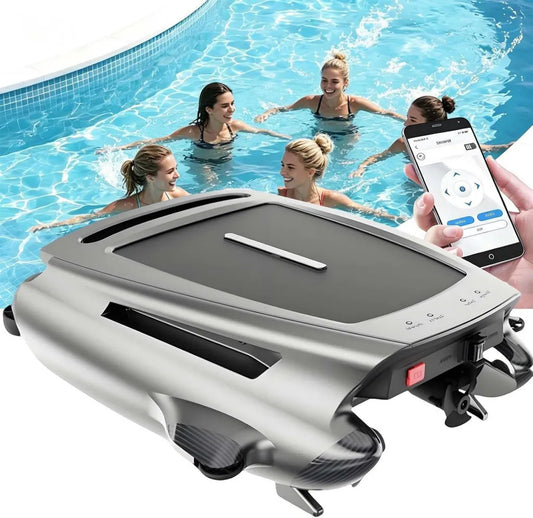 Intelligenter Solar-Poolroboter mit App-Steuerung, Dual-Ladefunktion und 450-µM-Filter, 200 m² Abdeckung, 3,8-Liter-Schmutzkorb, Graue Oberfläche