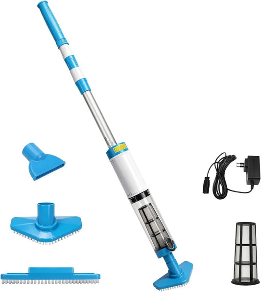 Akku-Poolsauger mit 1600mAh, Tragbar und Verlängerbar bis 165cm, für Schwimmbäder, Whirlpools & Planschbecken