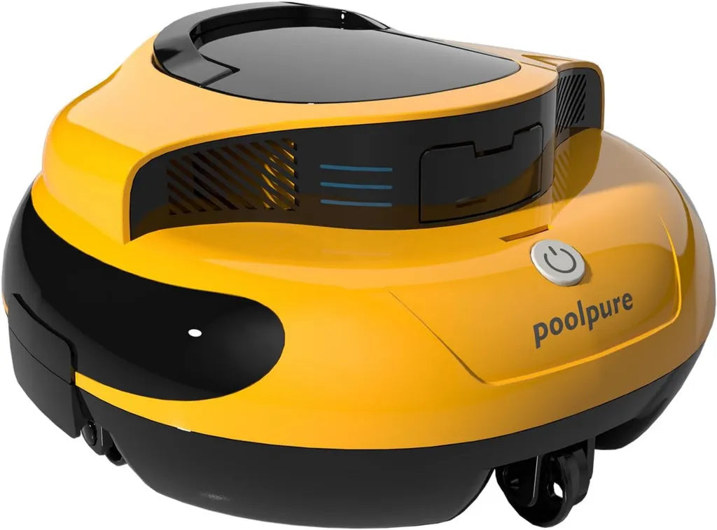 POOLPURE Kabelloser Poolroboter – Effizienter Poolsauger mit 100 Minuten Laufzeit, Ideal für Schwimmbecken bis 90m², Dual-Hall-Sensoren, 5000mAh, IPX8, Gelb