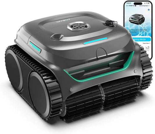 WYBOT C2 - Leistungsstarker Poolroboter mit Akku, Drei-Motoren-System, Duale Filtration, Reinigung von Boden, Wänden und Wasserkante, 180 Min Laufzeit, App-Steuerung, Für Pools bis 150㎡ (Nebelgrün-Grau)